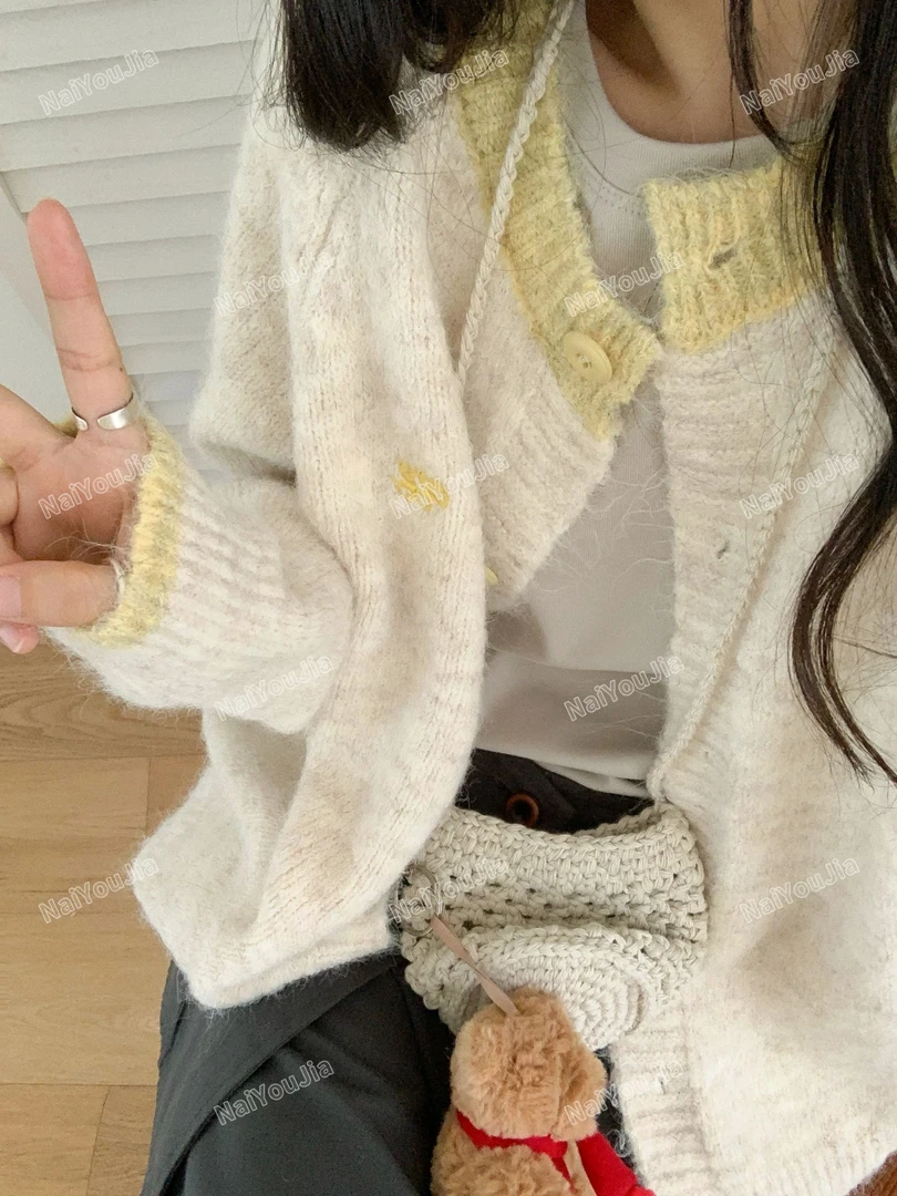 【原版品质】egg韩版新款羊驼毛气质甜美长袖针织衫毛衣百搭开衫