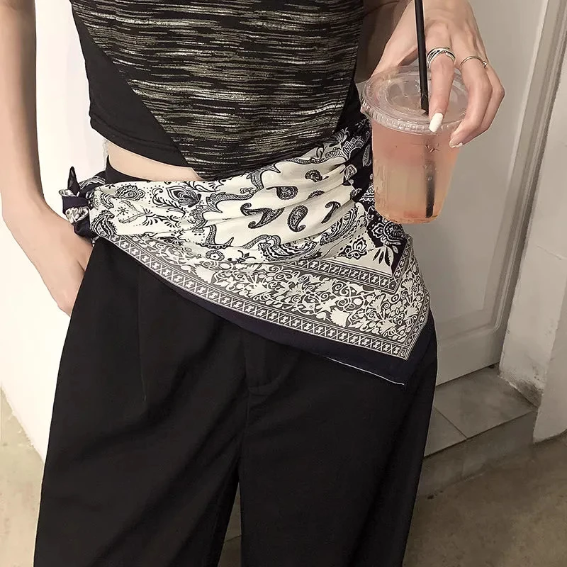 欧迪鸟系在腰上丝巾女连衣裙腰间配饰复古腰果花旅游百搭方巾牛仔