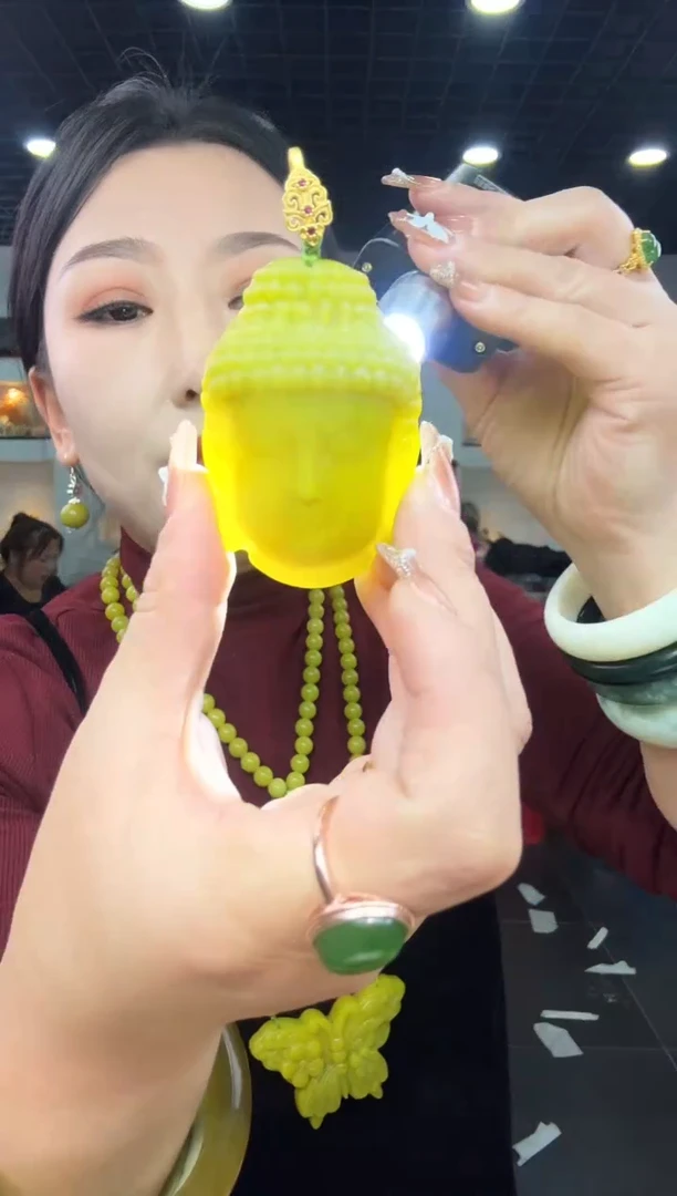 【闪购商品】岫玉颈饰未镶嵌黄金玉大佛头【万能扣】