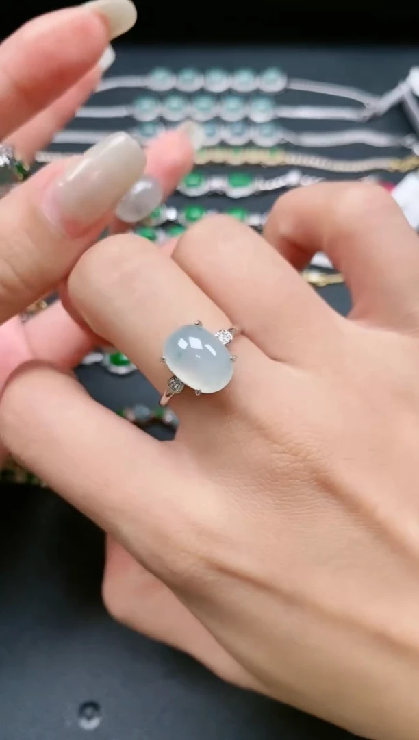 翡翠戒指银S925镶嵌1111