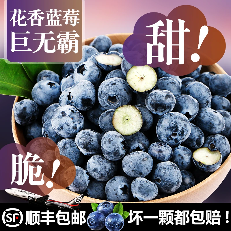 【顺丰空运】花香蓝莓鲜果蓝莓大果脆甜基地现摘整箱批发新鲜水果
