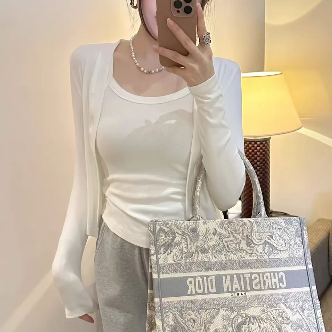 【依·恋】3912# 衣长47 吊带+长袖开衫外套两件套上衣女