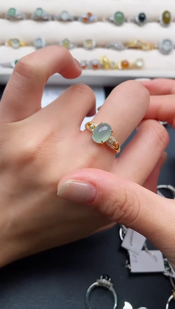 银S925镶嵌戒指翡翠4444444+5