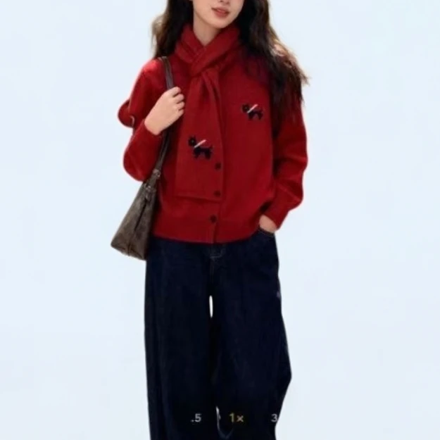 时尚开衫女圆领毛针织衫秋冬百搭