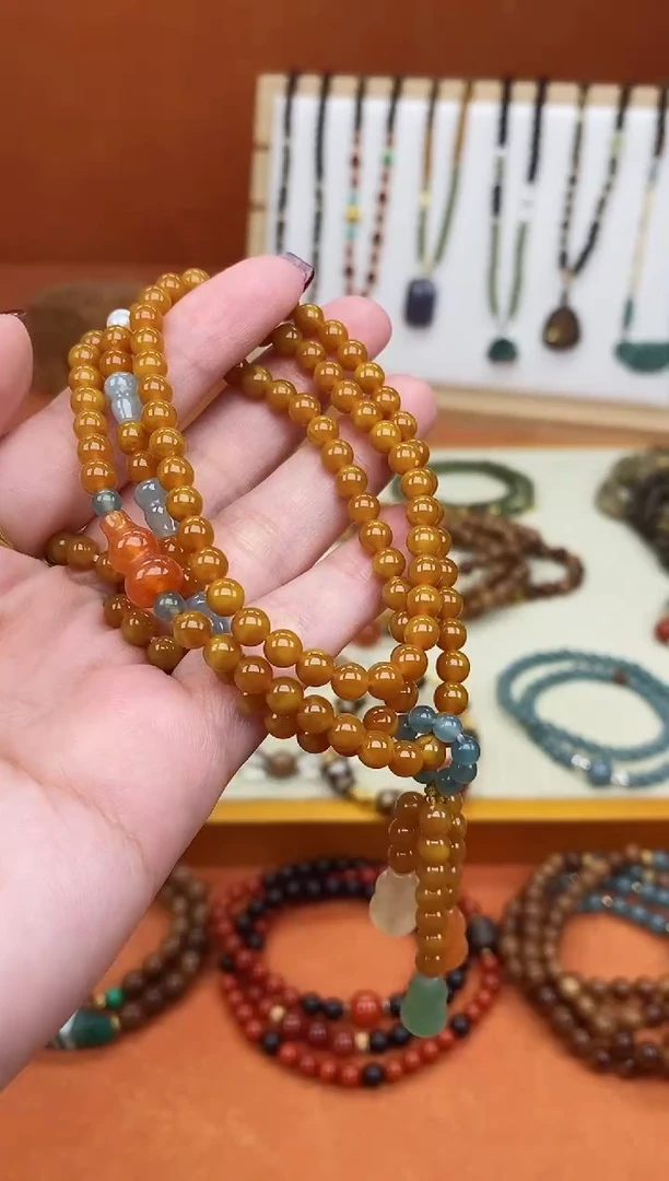 手链蜜蜡未镶嵌多圈蜜蜡蓝水葫芦手链