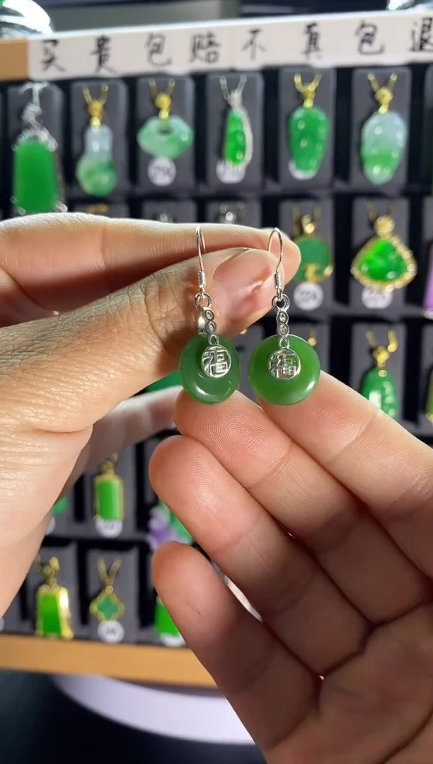 【闪购商品】和田玉耳饰银S925镶嵌09