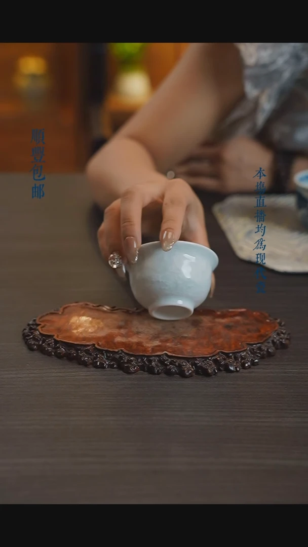 宁封窑仿湖田影青雕刻单杯