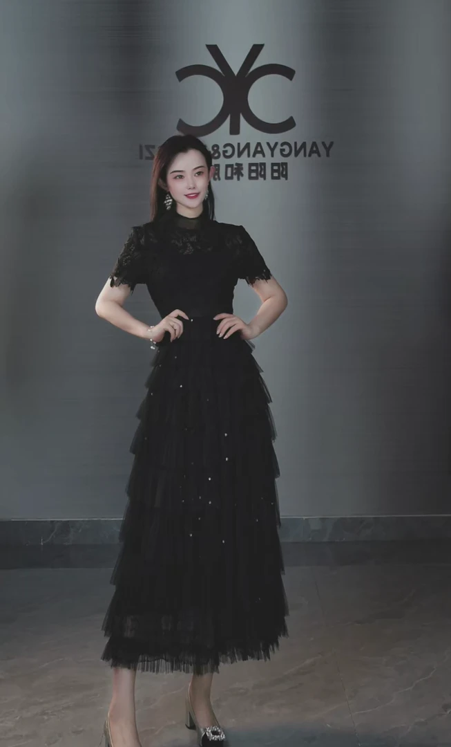 104894华丽转身轻奢重工法式赫本长款连长裙显瘦春秋女