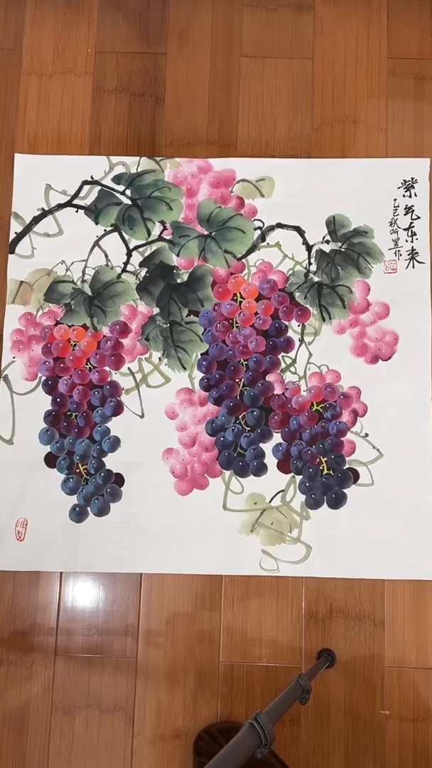 国画【福利，纯手工手绘】听昱葡萄68*68厘米