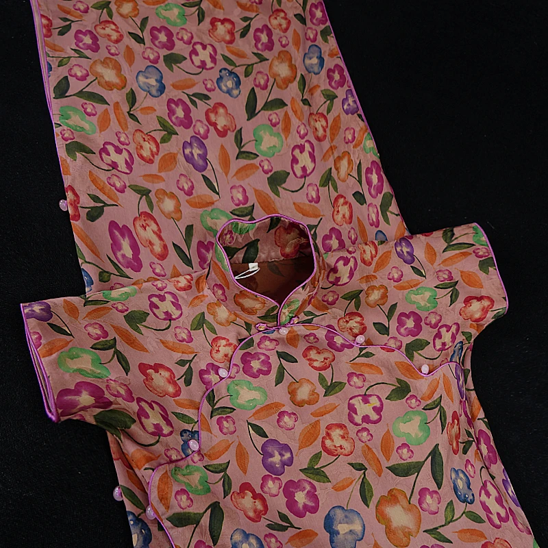 聂先生『桃源•蒹葭』透孔罗红云纱温婉恬静真丝旗袍NX9012-6-125