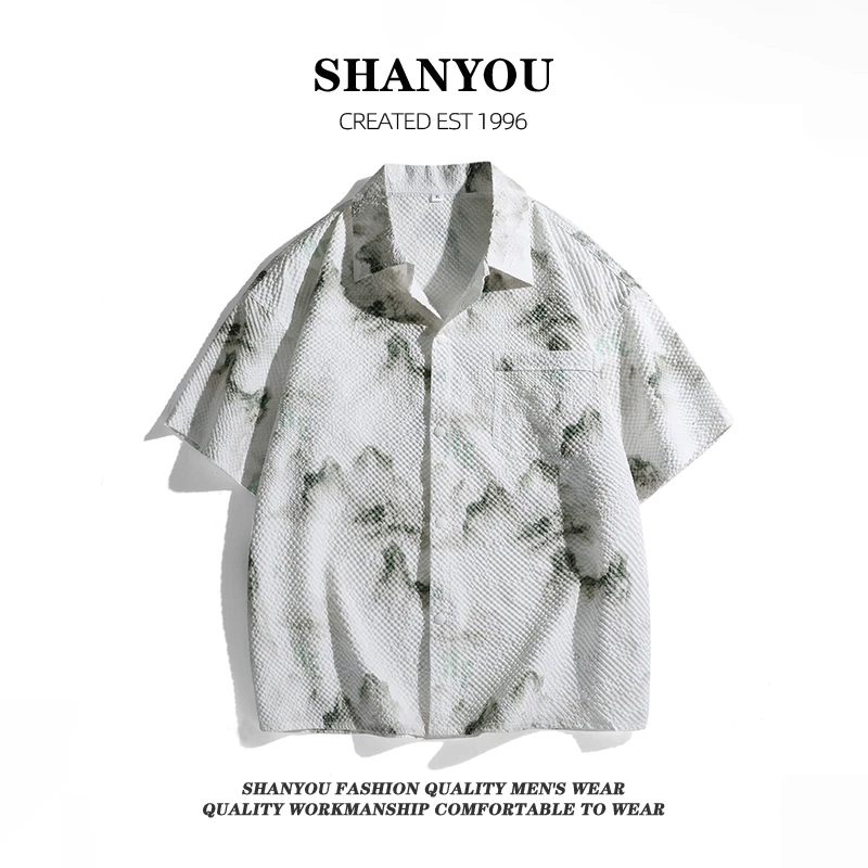 夏季衬衫潮流男士美式扎染新款休闲透气衬衣宽松时尚大码百搭寸衫