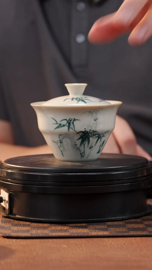 茶具柴烧竹节二才盖碗@@ST-C20002