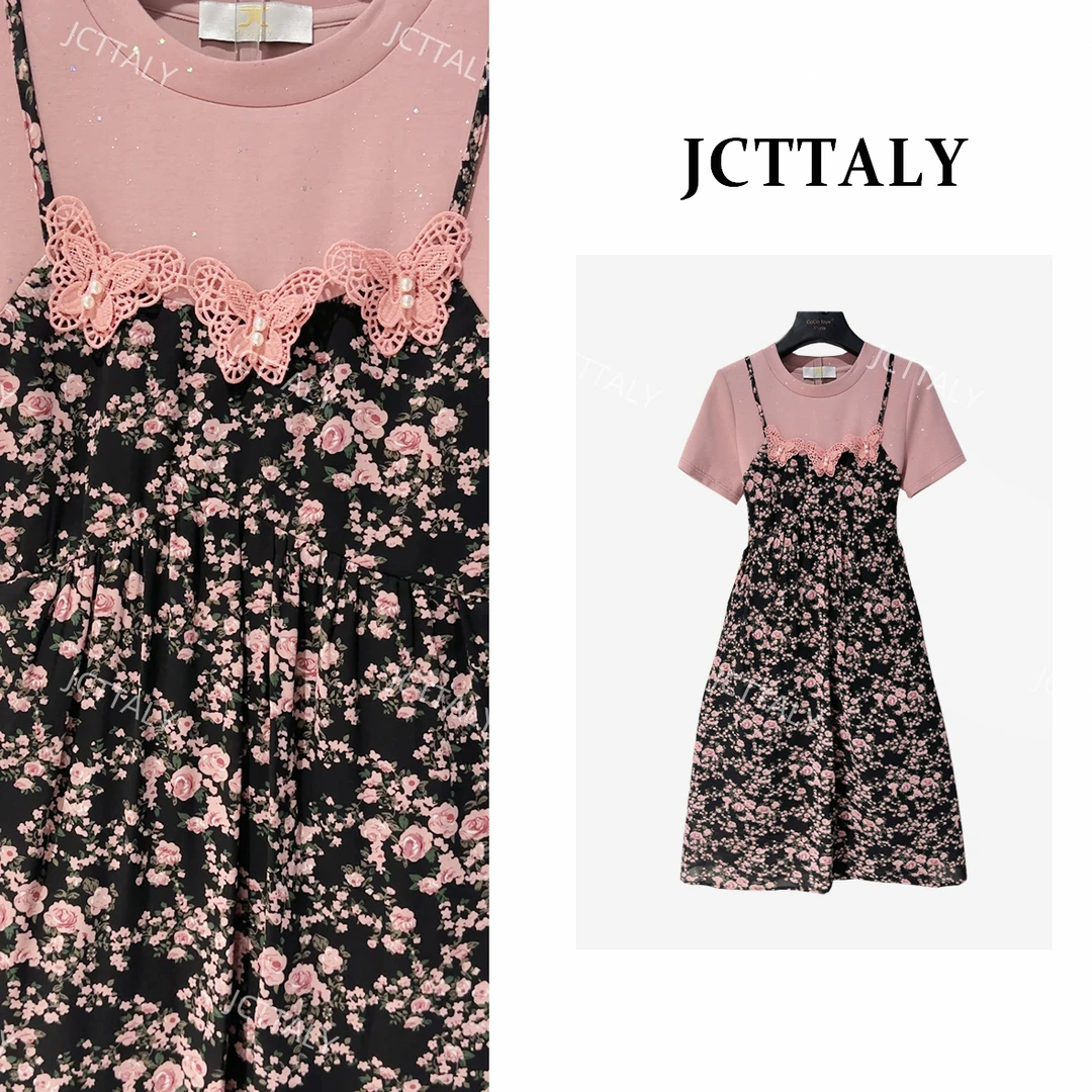 【Linda专属】【20】时尚拼接背带连衣裙夏季碎花拼接连衣裙NH-A062