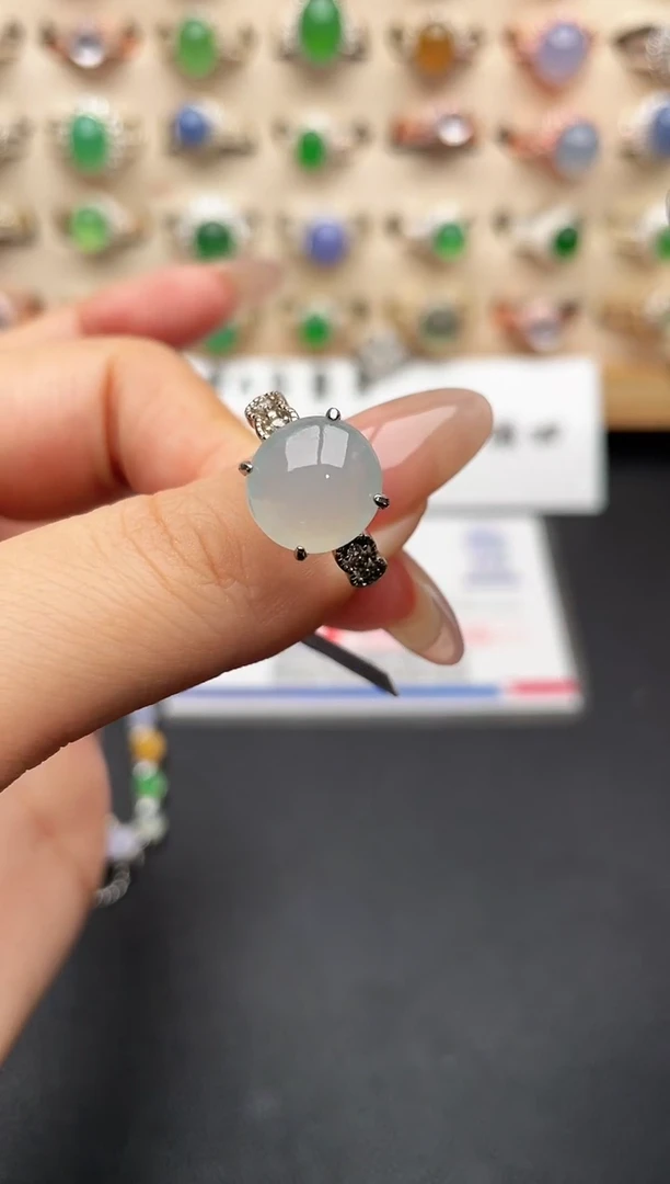 银S925镶嵌戒指翡翠一物一证一礼盒