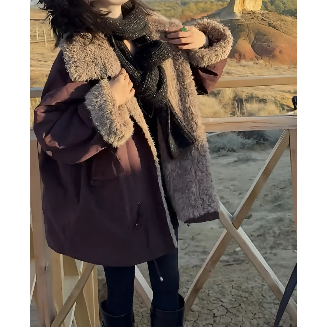 冬季时尚加绒保暖慵懒宽松棉服外套女2025新款韩版加厚保暖显瘦款