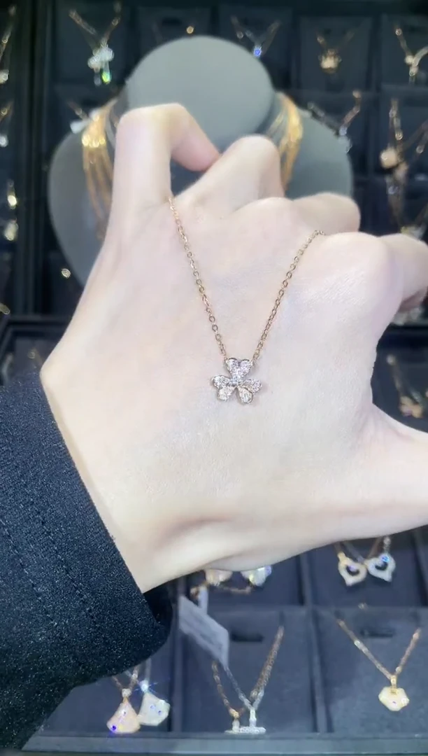 【闪购商品】钻石套链18K金镶嵌18K金玫  多人 三花