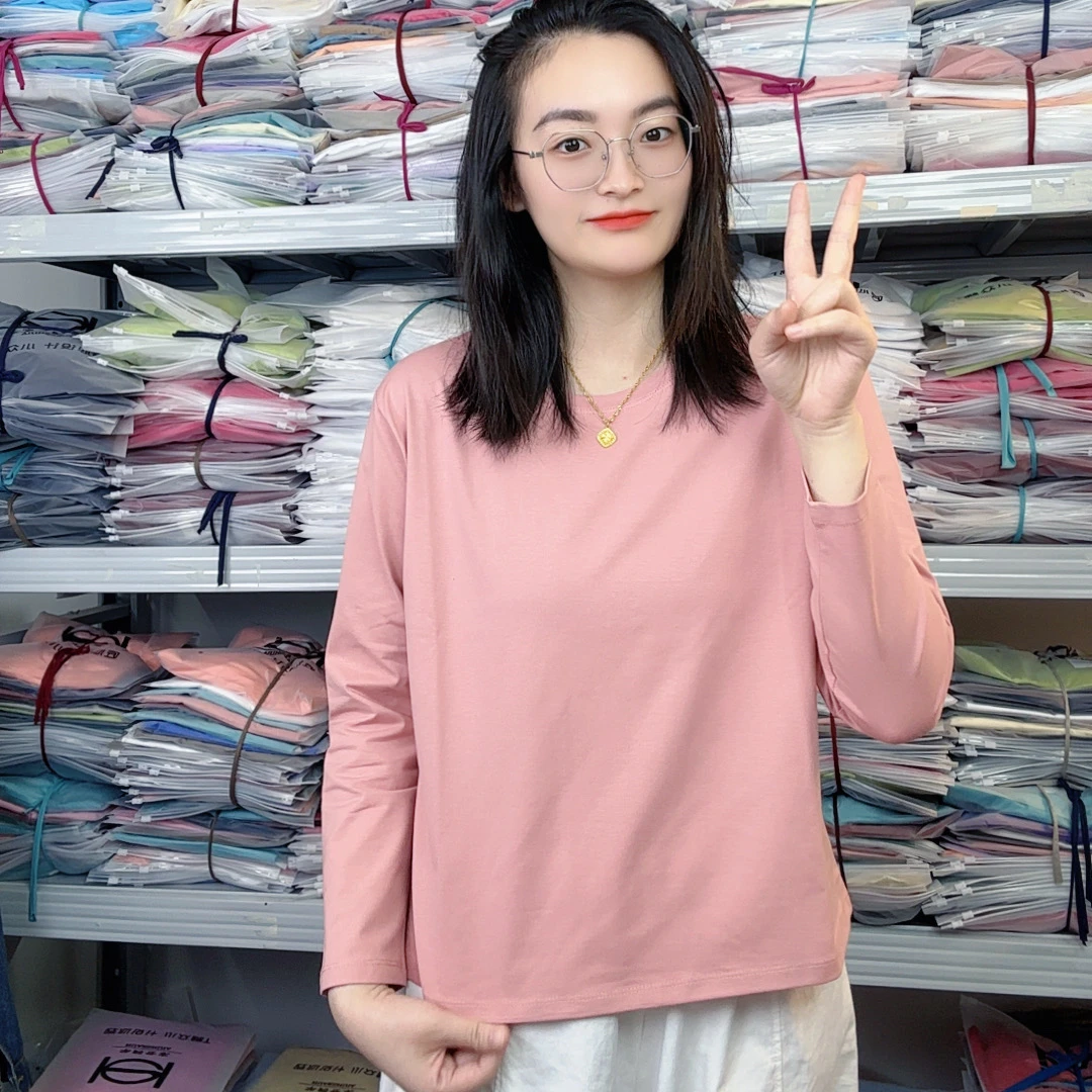 2025新款秋冬打底衫内搭外穿宽松舒适中式极简纯色长袖女款打底衫