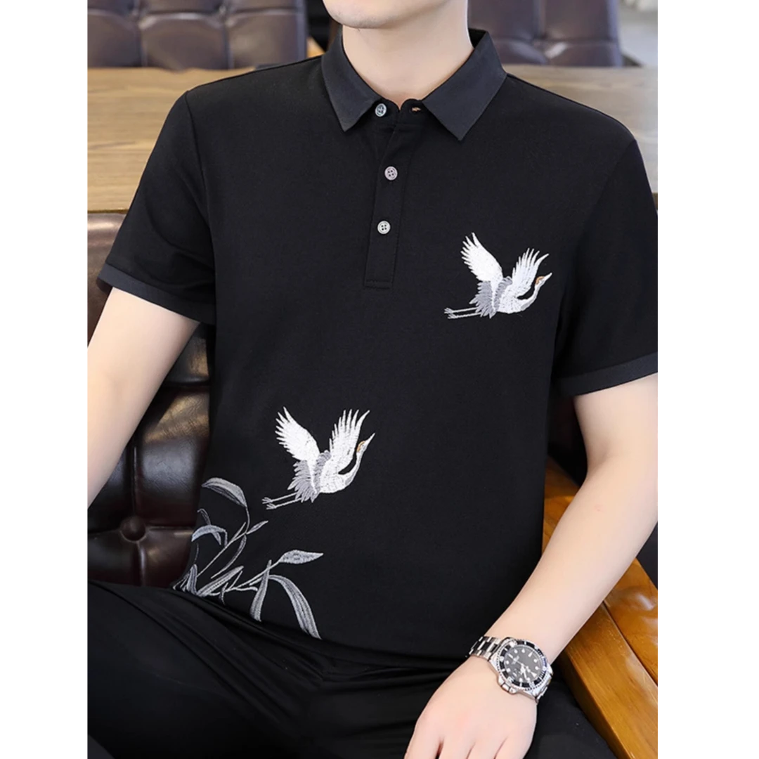 富比莫维刺绣polo衫男士国潮短袖t恤中国风男装夏季半袖2025薄