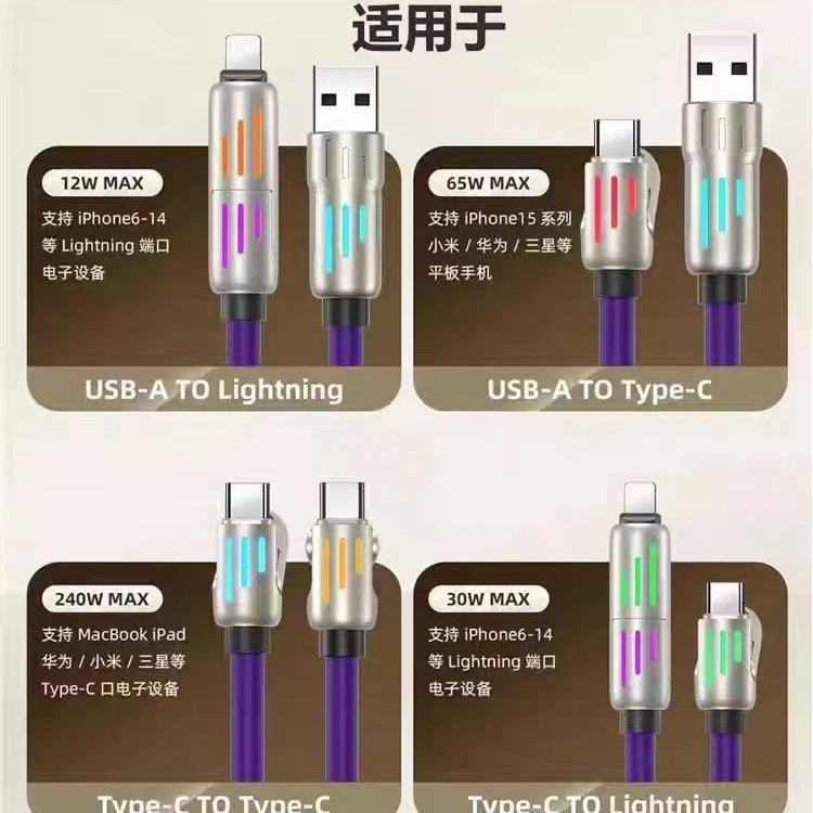 四合一发光七彩灯快充线（适用华为苹果OPPO小米等手机平板电脑）