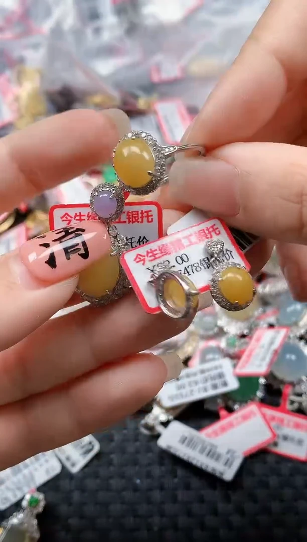 银S925镶嵌戒指翡翠天然A货缅甸翡翠