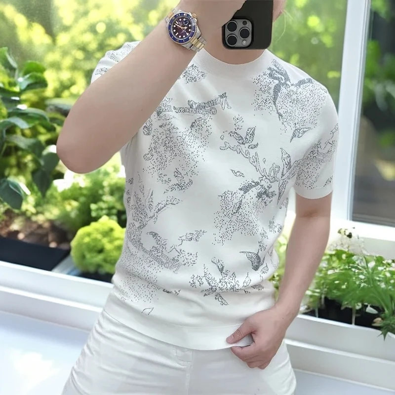 娜罗普西时尚休闲重工男士潮流圆领T恤个性百搭时尚修身短袖新款