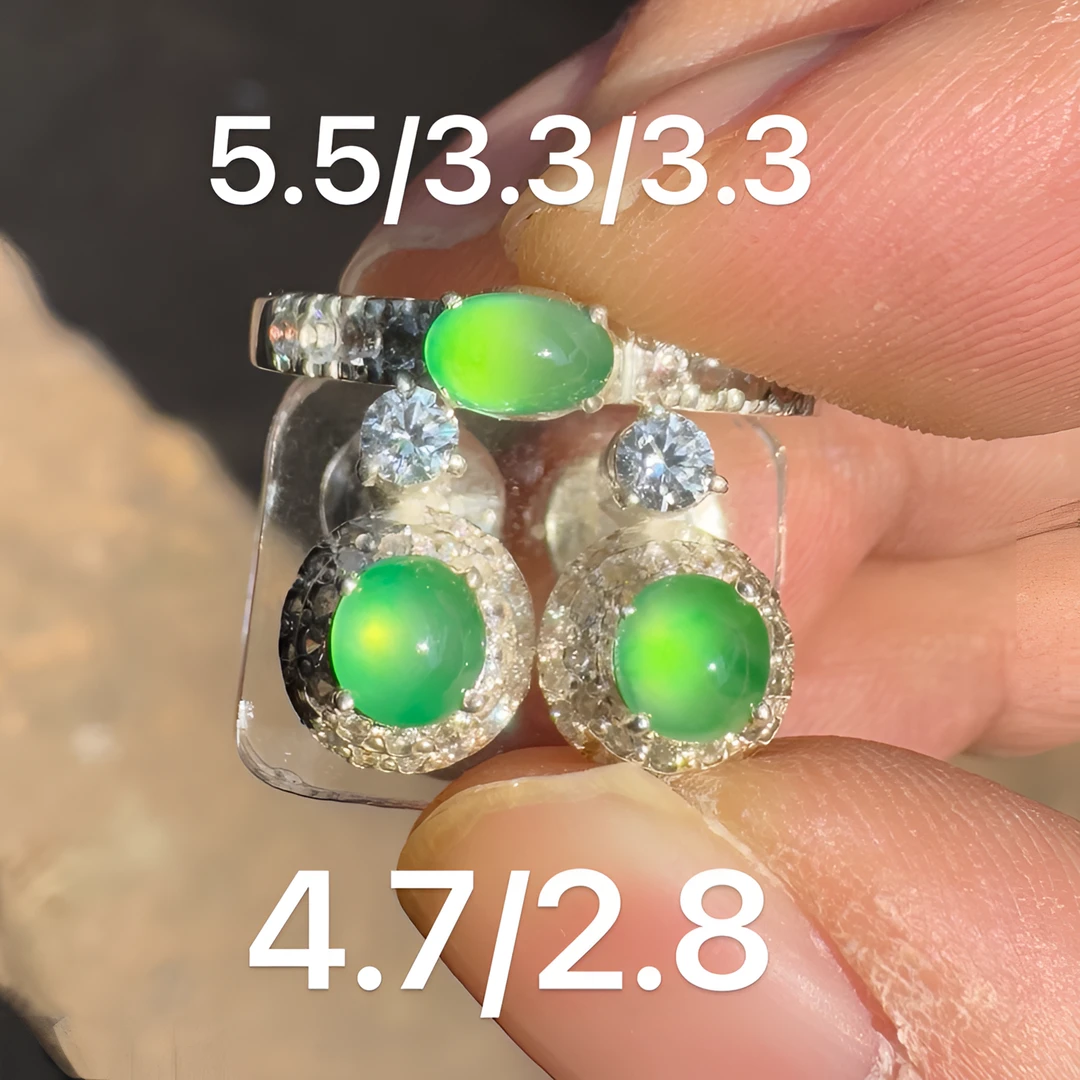 0119(小哪吒在源头)冰玻种翡翠木那甜晴三件套干净饱满荧光足M80