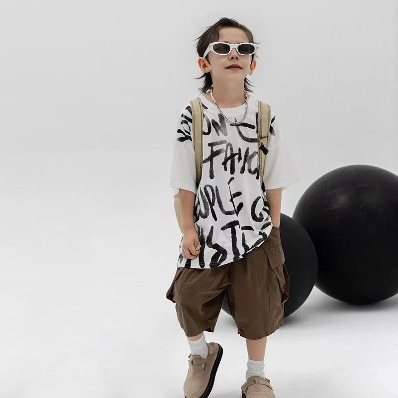 新款儿童短袖夏季T恤洋气印花中大童潮流韩版宽松