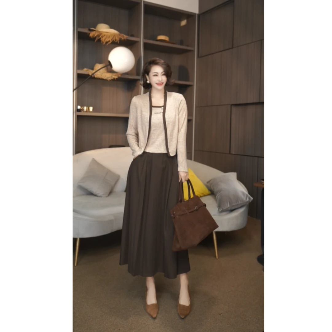 【 三件套  】25A-19款开衫套装裙新款显瘦休闲套衣裙