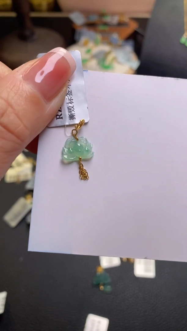 翡翠18K金镶嵌颈饰净货34608