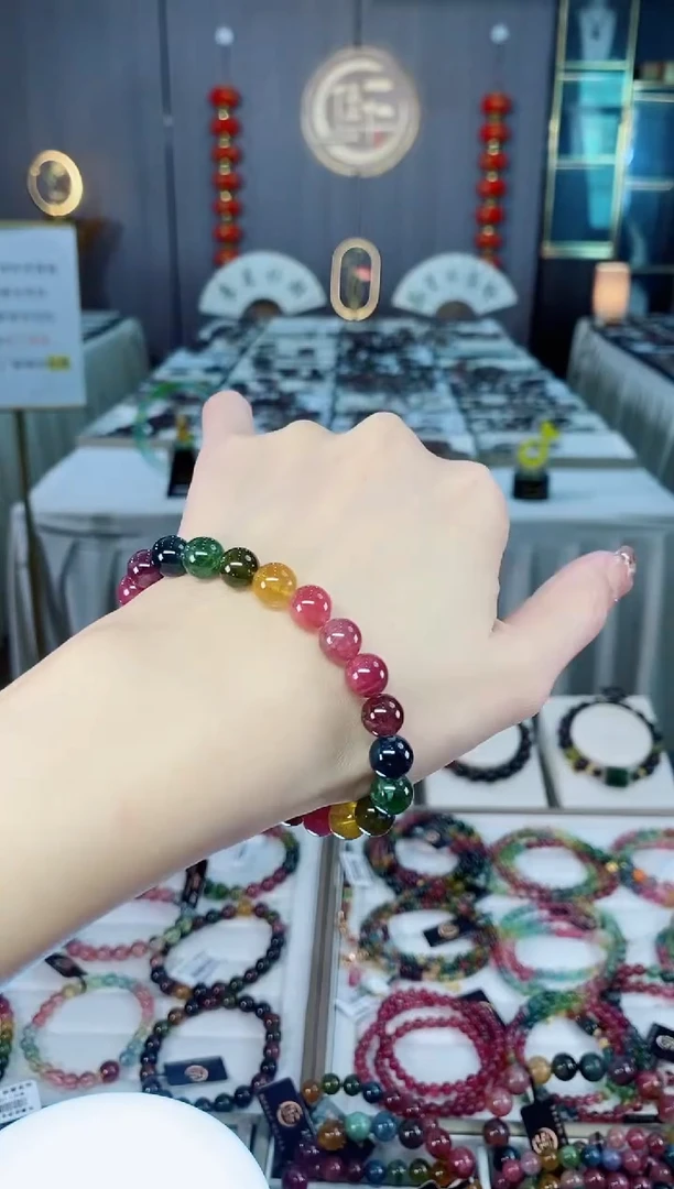 未镶嵌老矿碧玺色标彩虹透体单圈手串8mm+碧玺dan多样性发货一条