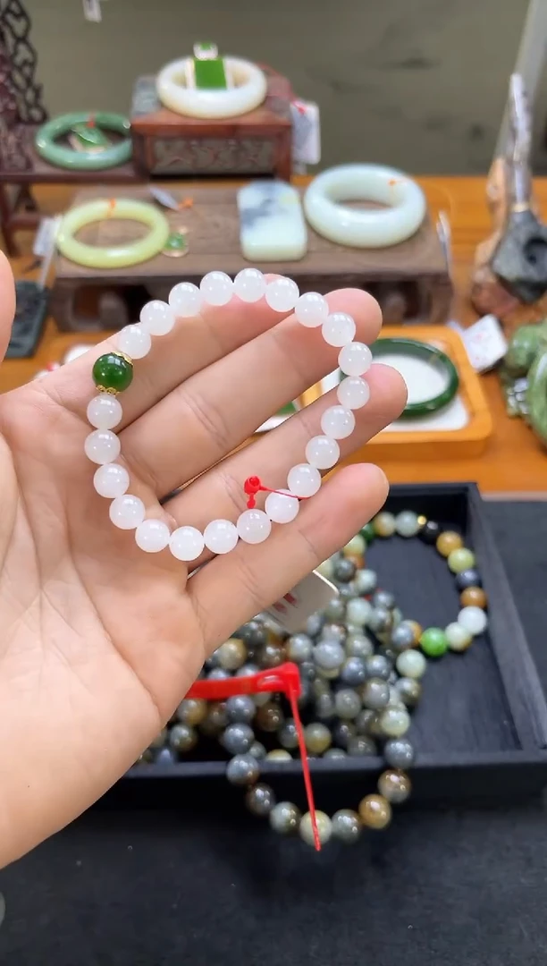 未镶嵌手串和田玉卡8新疆黑山 圆珠DIY碧玉 多样性发一