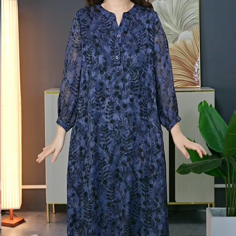 春秋大码女装长袖气质圆领显瘦遮腰连衣裙0085