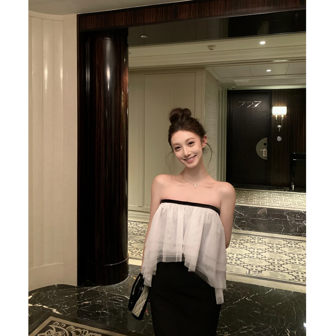 【古堡黑天鹅】2026春季新款设计感赫本风蓬蓬纱礼服生日抹胸连衣裙