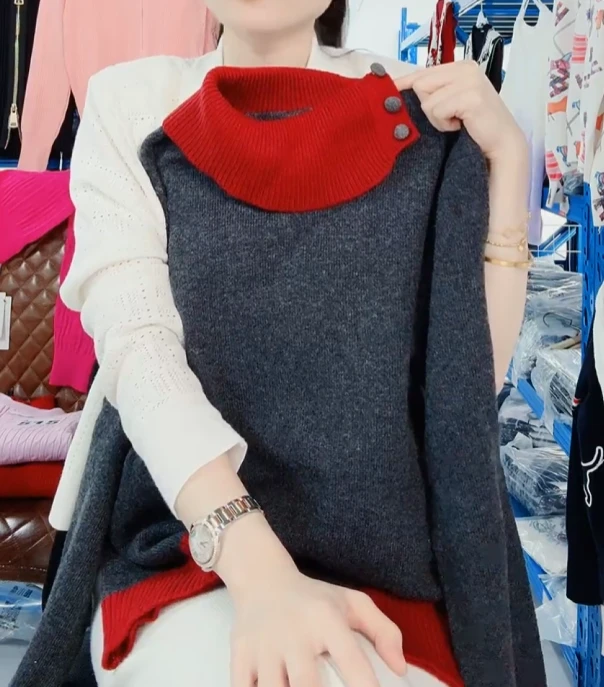 【妞妞】韩系百搭春秋新款拼色设计感毛衣针织衫女0122175-深灰