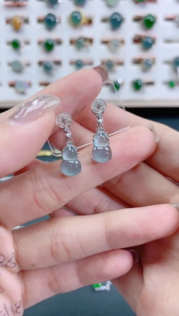 银S925镶嵌翡翠耳饰天然翡翠