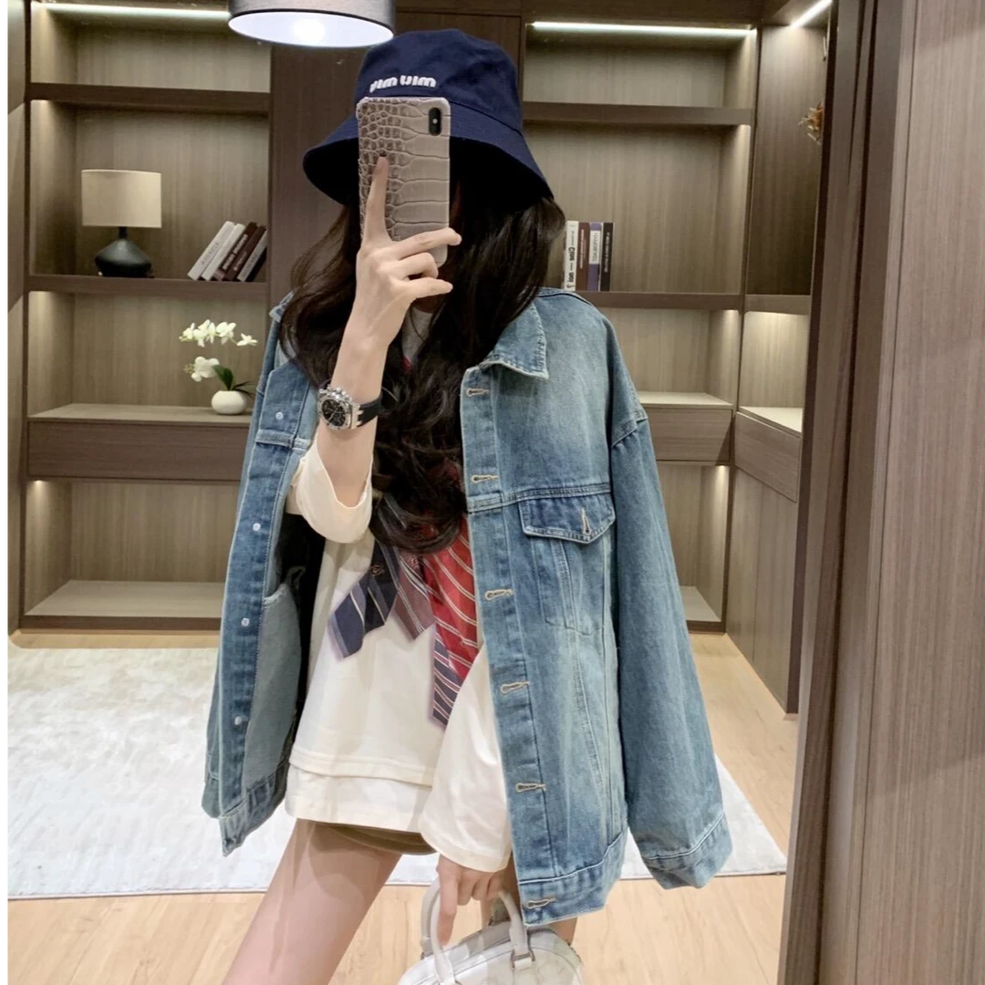 宽松通勤长袖上衣性感辣妹短款外穿牛仔外套洋气休闲简约百搭套装