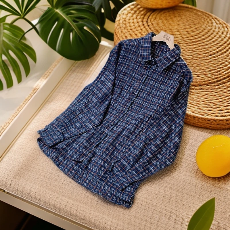 复古oversize女外套早初秋款长袖新款宽松格子衬衫 C2007 C2006