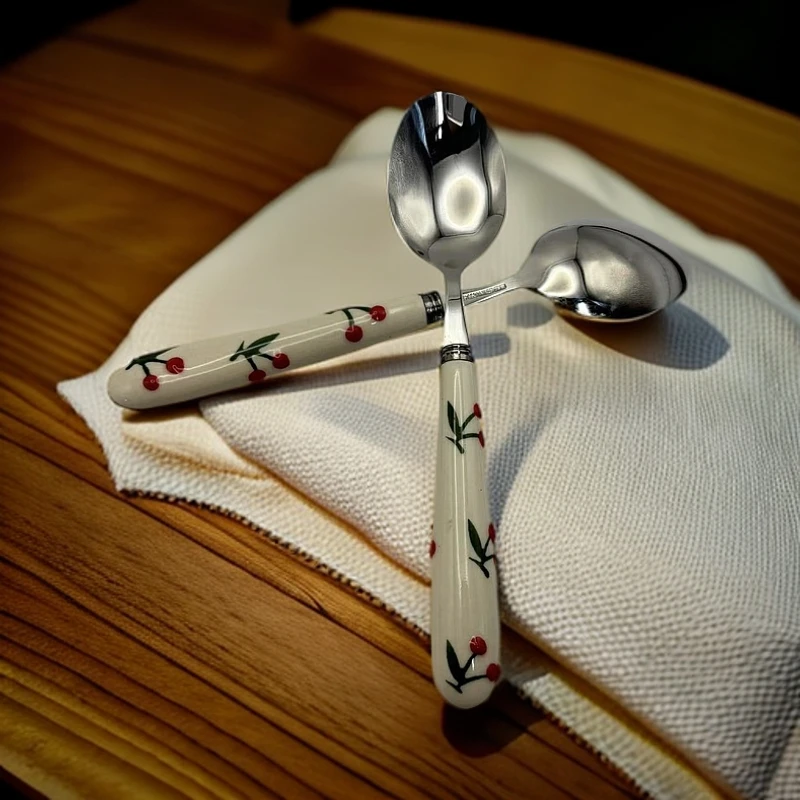 高端厨具陶瓷勺子樱桃椭圆勺子