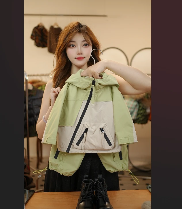 2026春秋新款儿童斜拉链日常拼接色工装套装18107