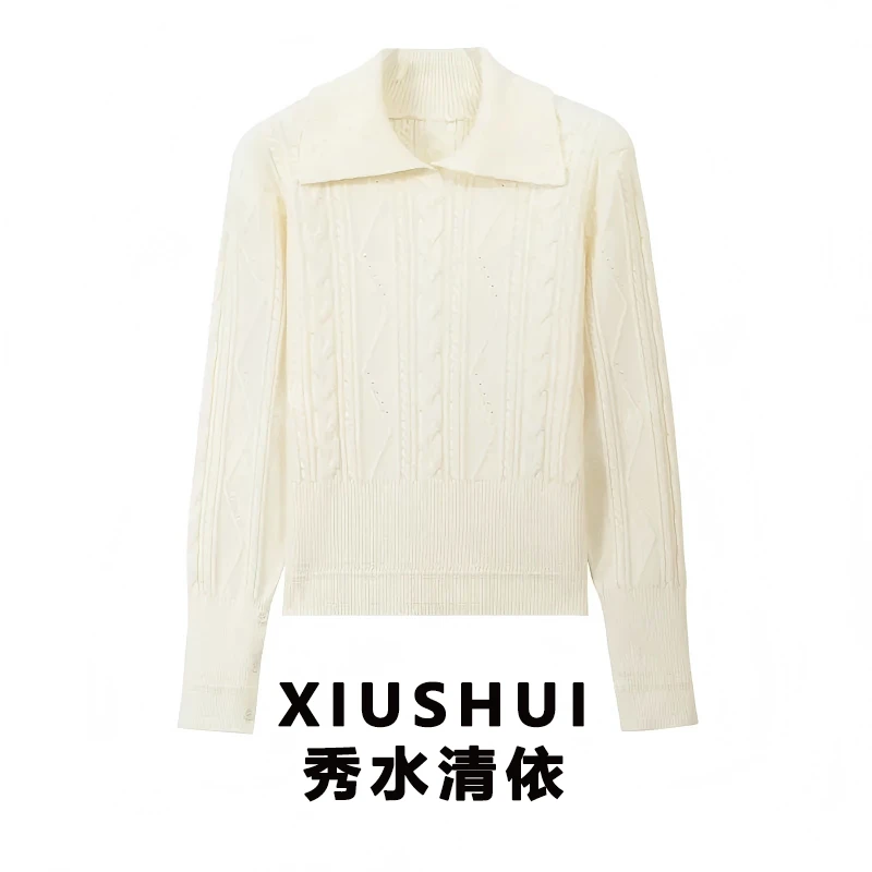 polo翻领套头麻花针织衫2026秋冬新款加厚简约内搭高腰长袖上衣女