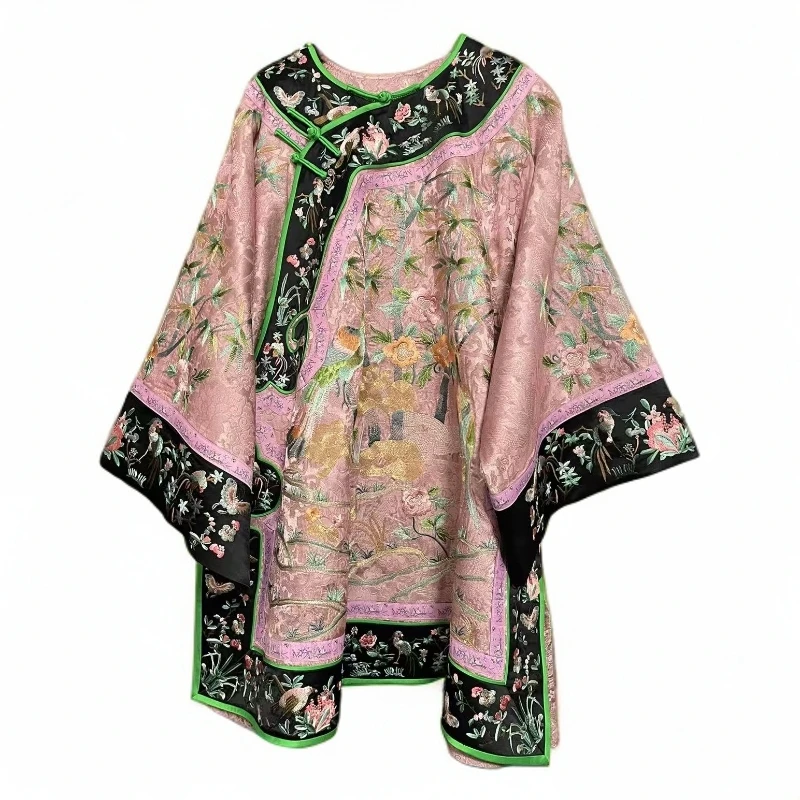 瑜玥传琦原创新款文竹孔雀重工刺绣斜襟香云纱清汉服中式斜襟盘扣