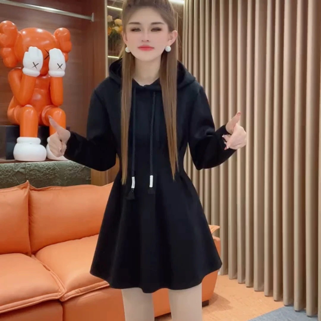 连帽不褪色A字裙中长裙连衣裙显瘦网红韩版气质百搭宽松长袖休闲