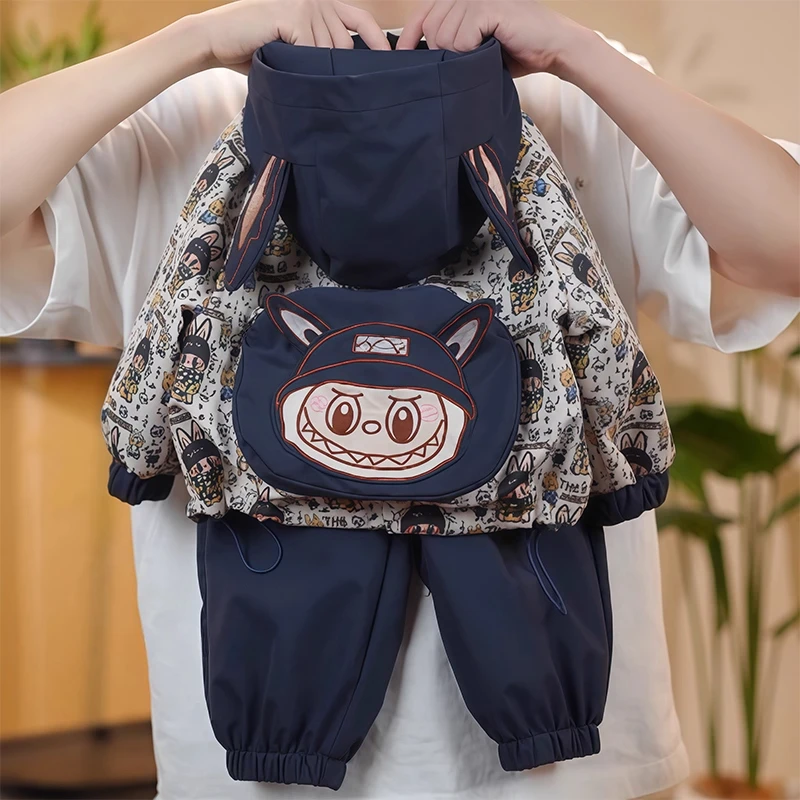 女童拉布布冲锋衣套装2025新款春秋款连帽卡通外套夹克开衫束脚裤