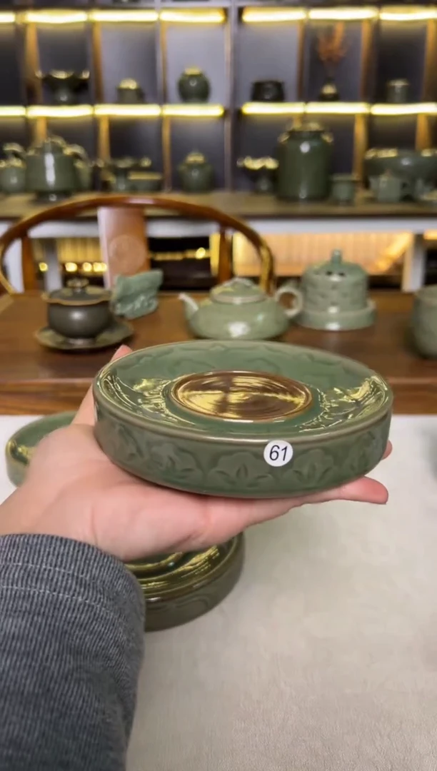 陶瓷纯手工双色釉跳刀宝相花双面壶承杯垫61号