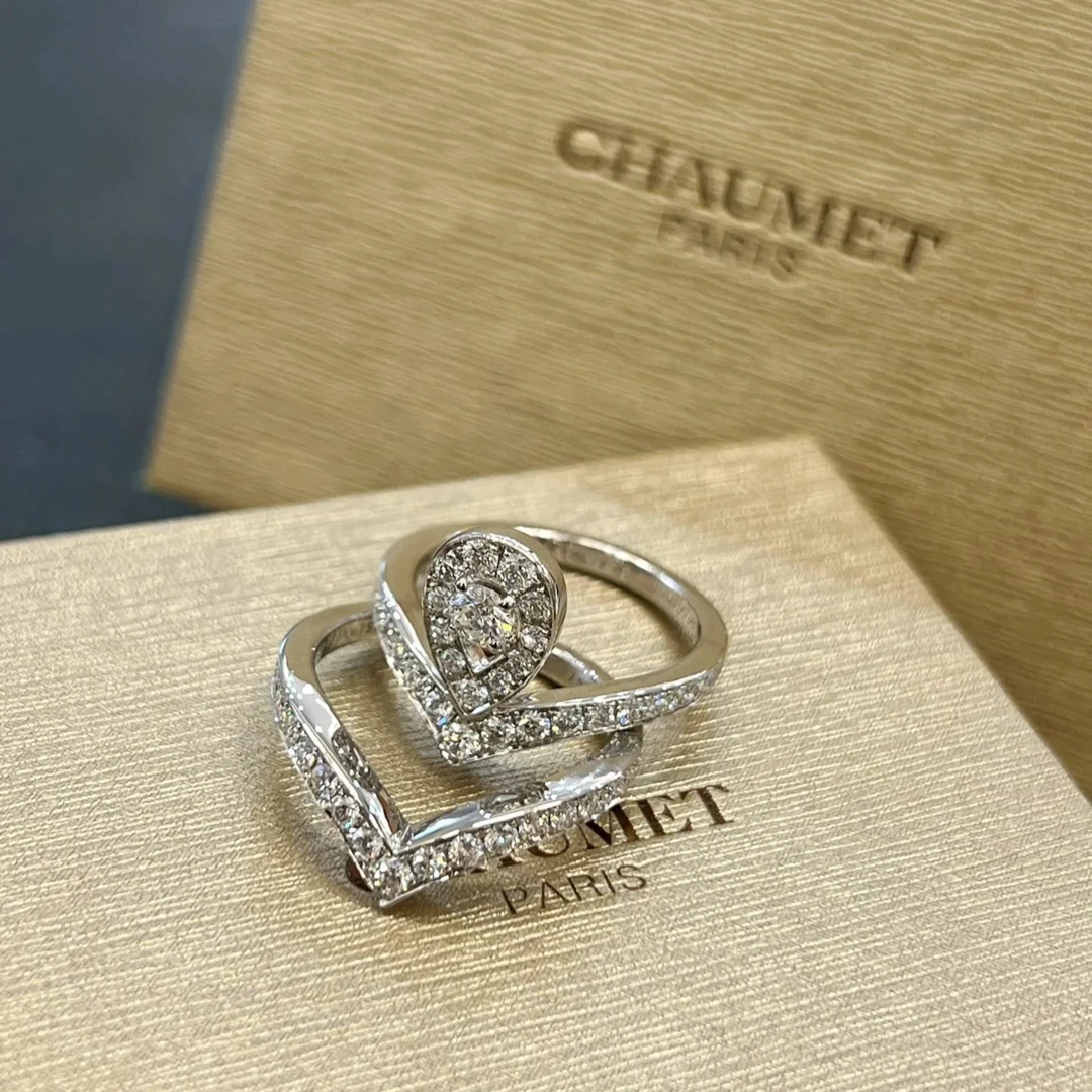 99新 Chaumet/尚美 小花6欢  josephine系列18K白金满钻戒指 50