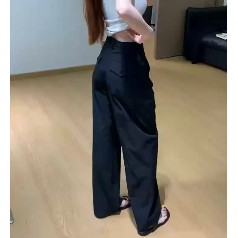 黑色窄版直筒休闲裤女2025新款大码洋气百搭薄款显瘦阔腿拖地裤子
