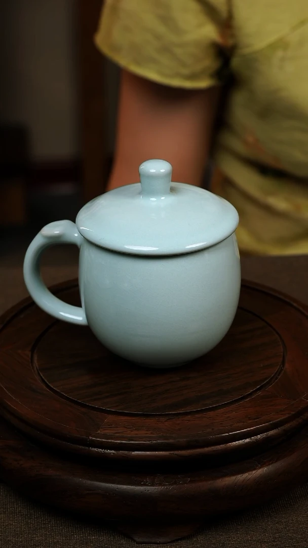 瓷片069天青色办公杯220ml微瑕