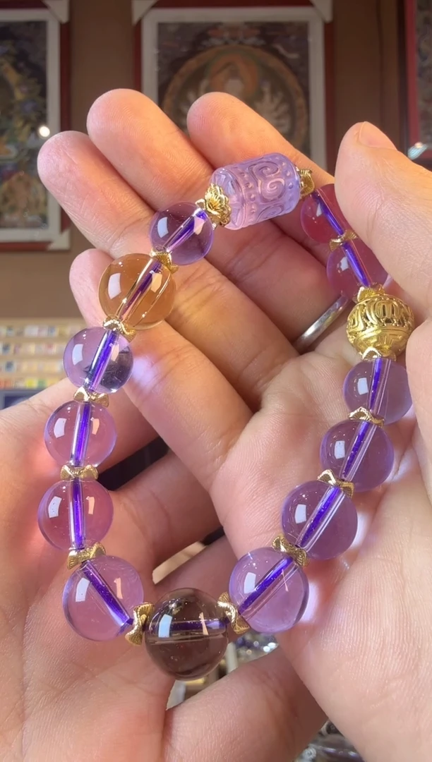 吊坠紫水晶手链-热贡纯手绘唐卡