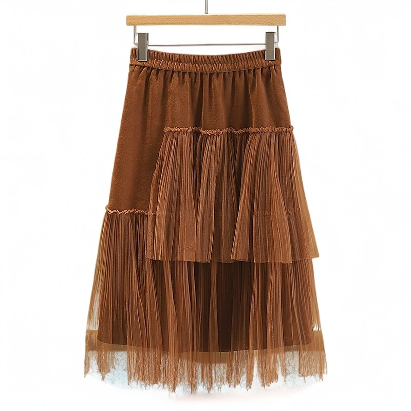 【开播福利】蛋糕裙拼接网纱松紧腰半身裙#WYX48E002