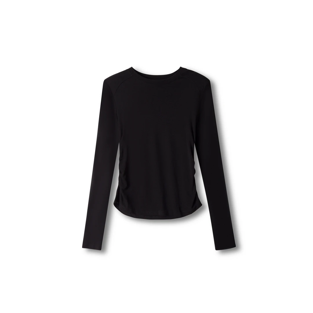 F803长袖打底轻熟风常规极简气质T恤时尚百搭不规则圆领打底衫